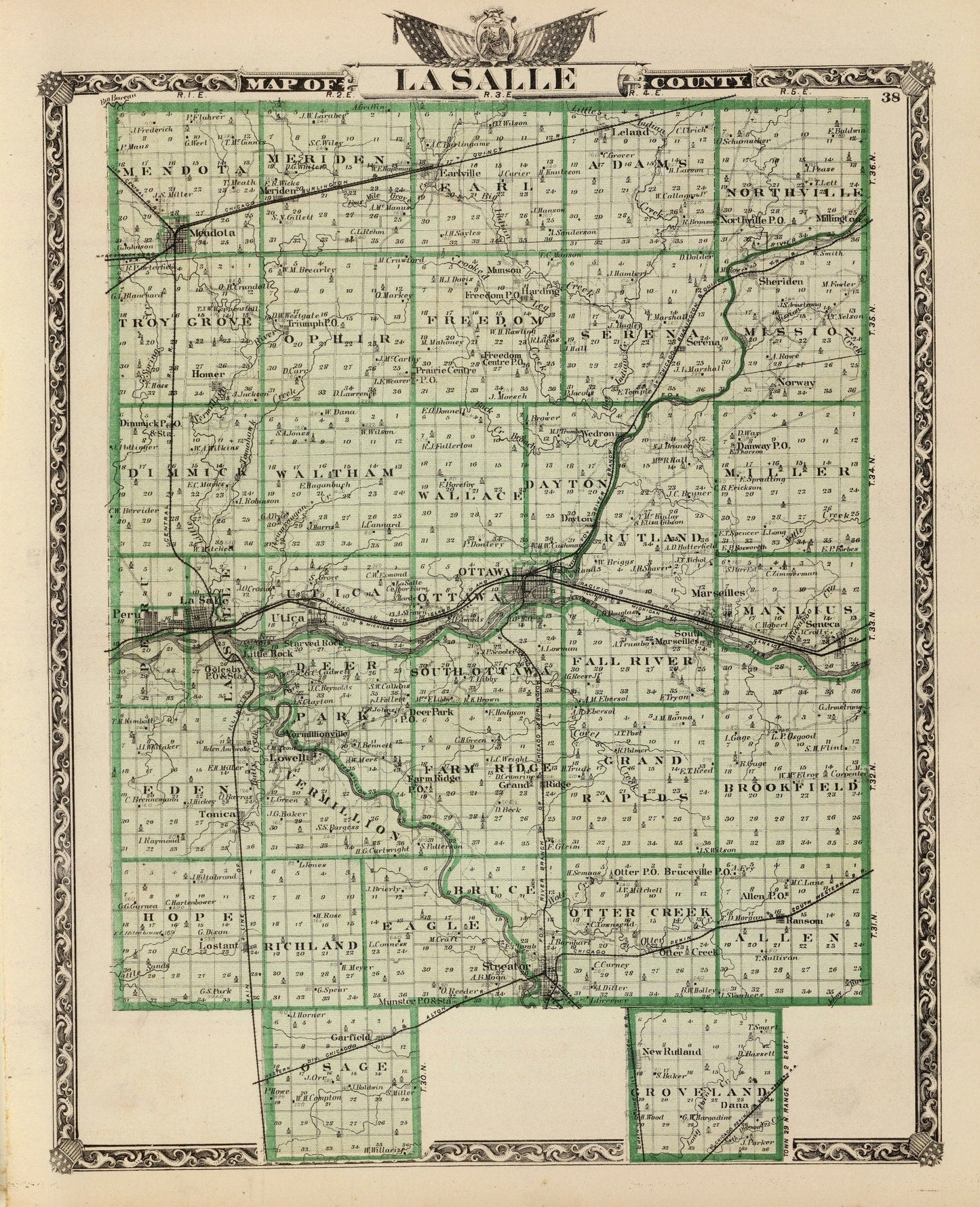 Vintage Map of La Salle County, Illinois, 1876