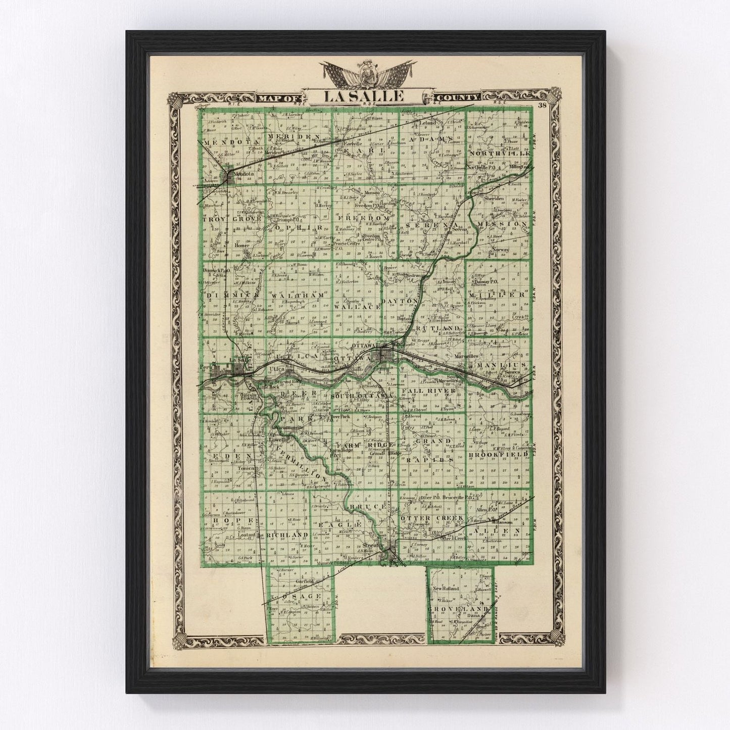 vintage map of La Salle County, Illinois, 1876