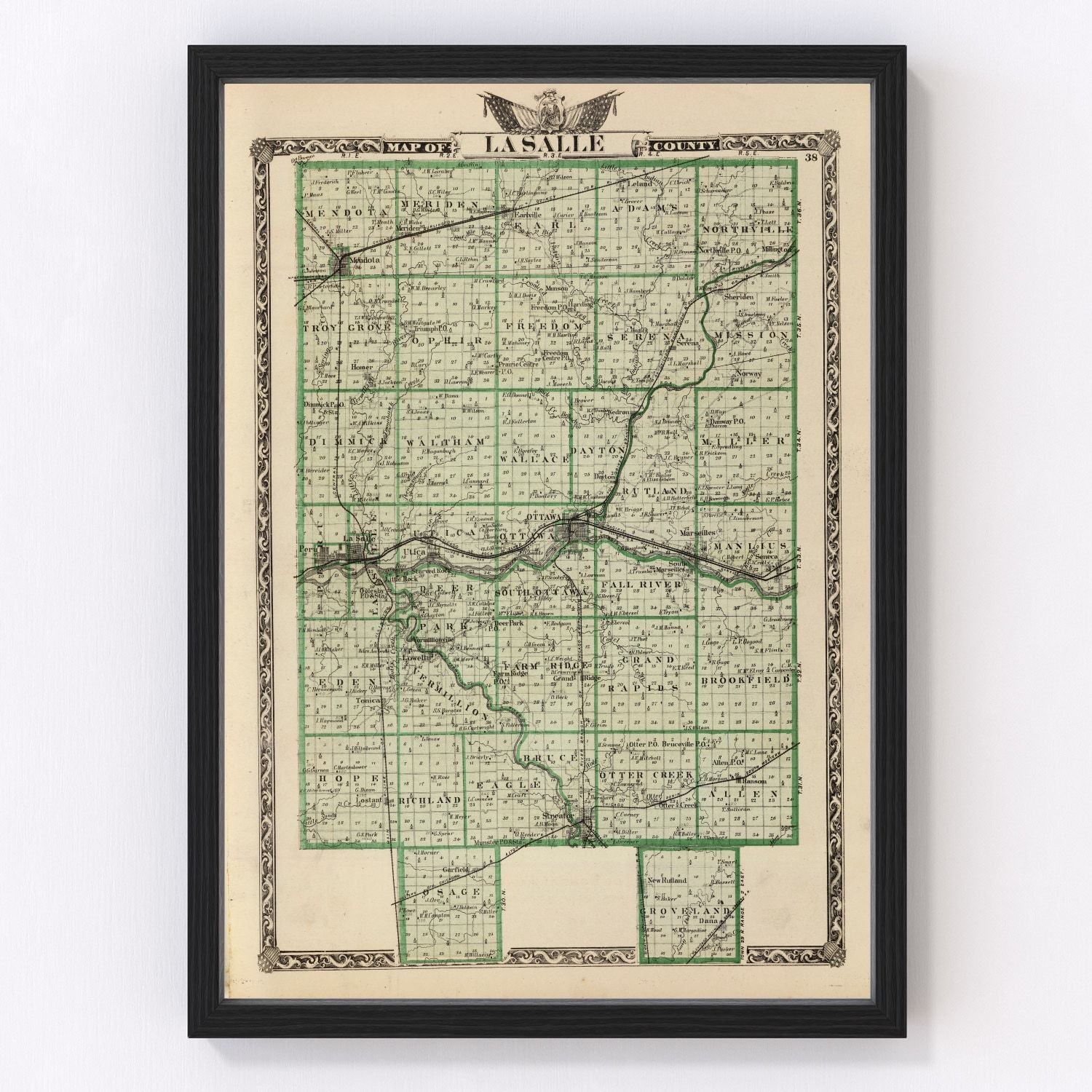 vintage map of La Salle County, Illinois, 1876