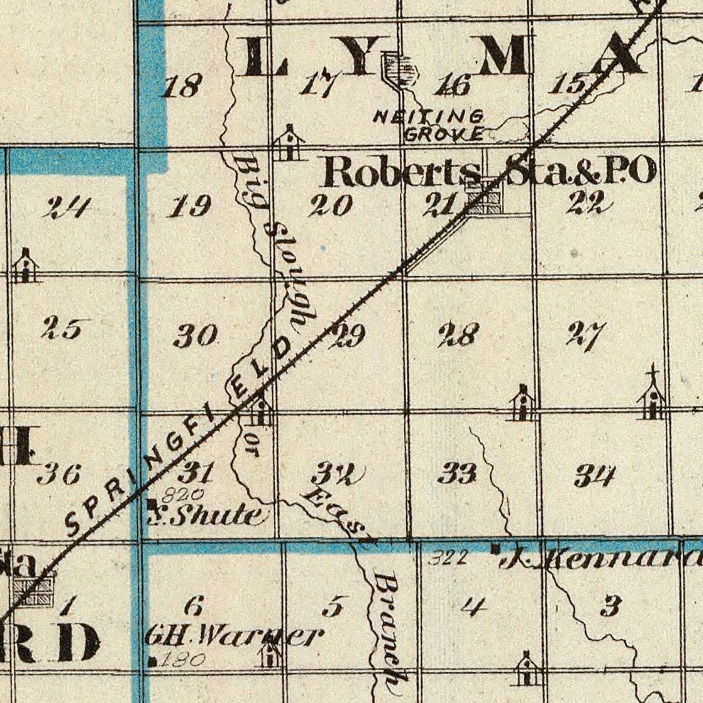 Vintage Map of Ford County, Illinois, 1876