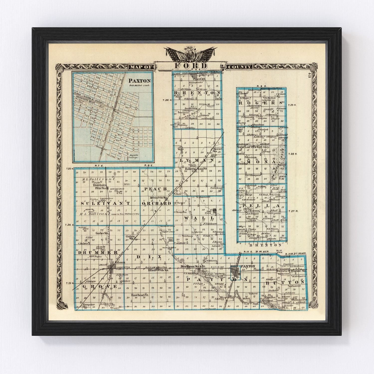 vintage map of Ford County, Illinois, 1876