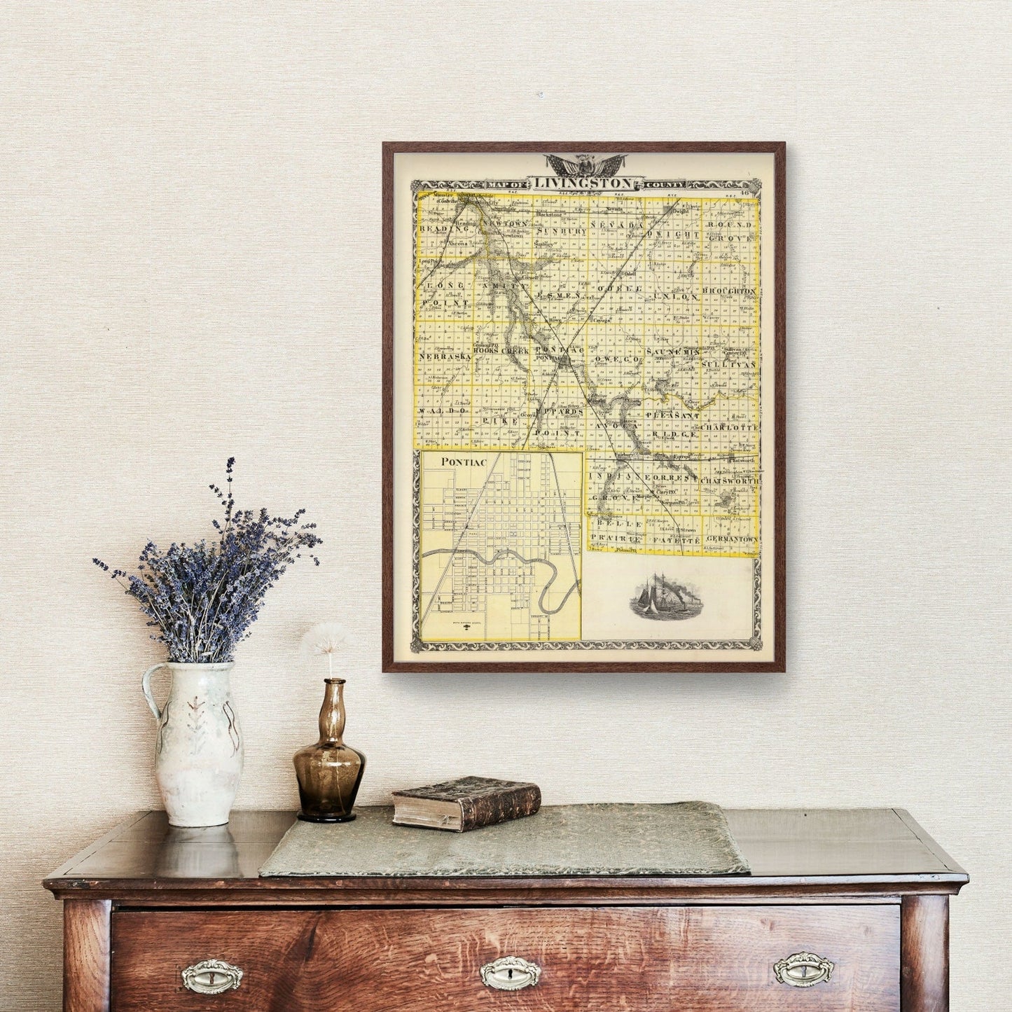 Vintage Map of Livingston County, Illinois, 1876