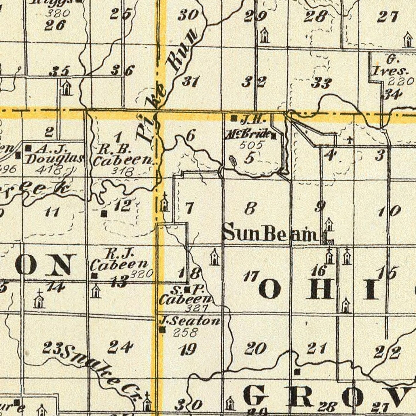 Vintage Map of Mercer County, Illinois, 1876