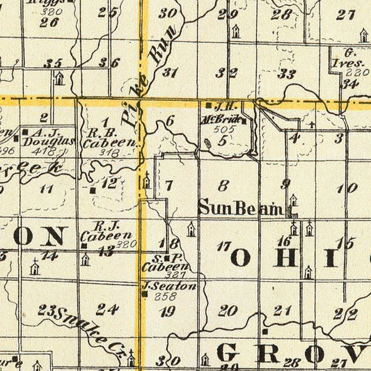 Vintage Map of Mercer County, Illinois, 1876