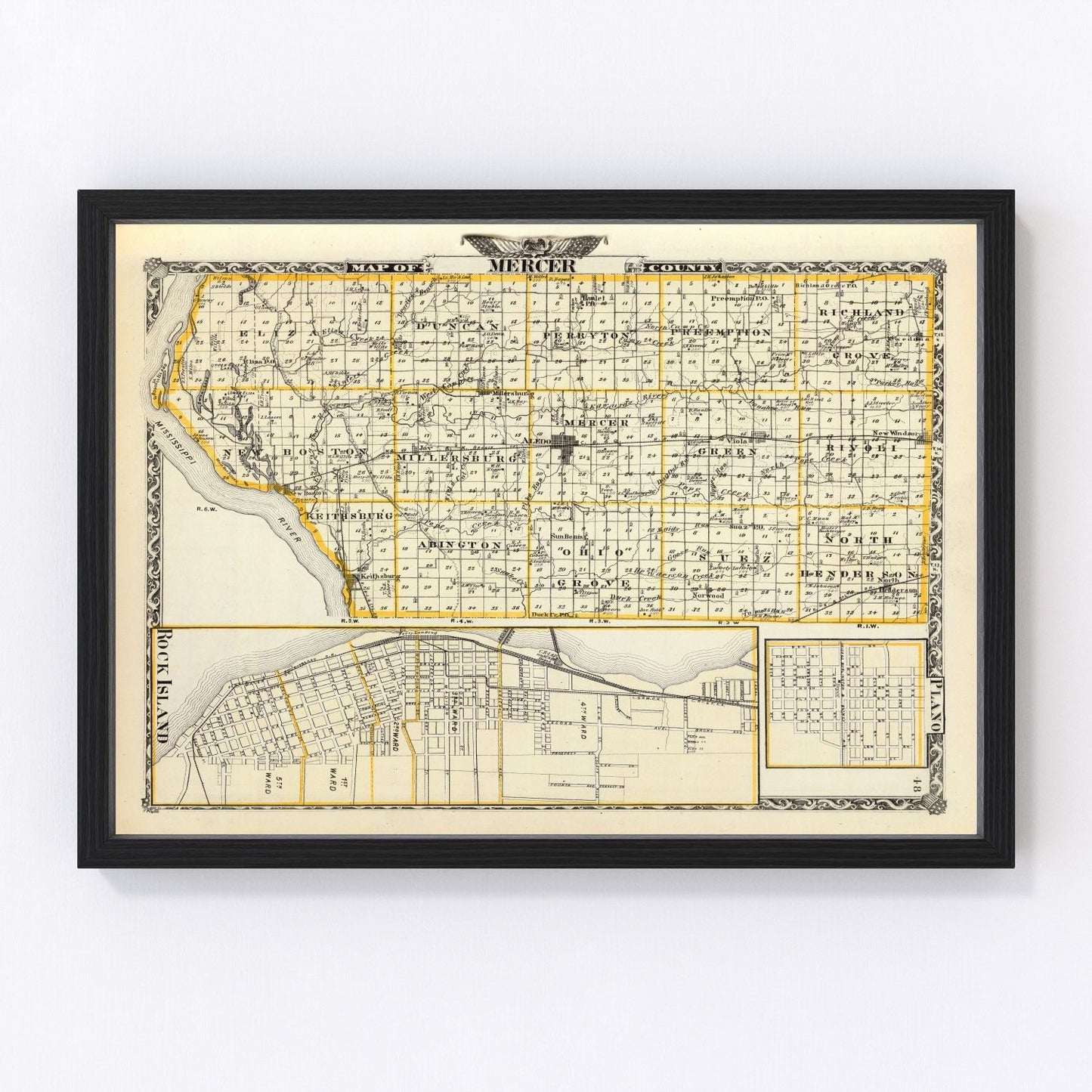 vintage map of Mercer County, Illinois, 1876