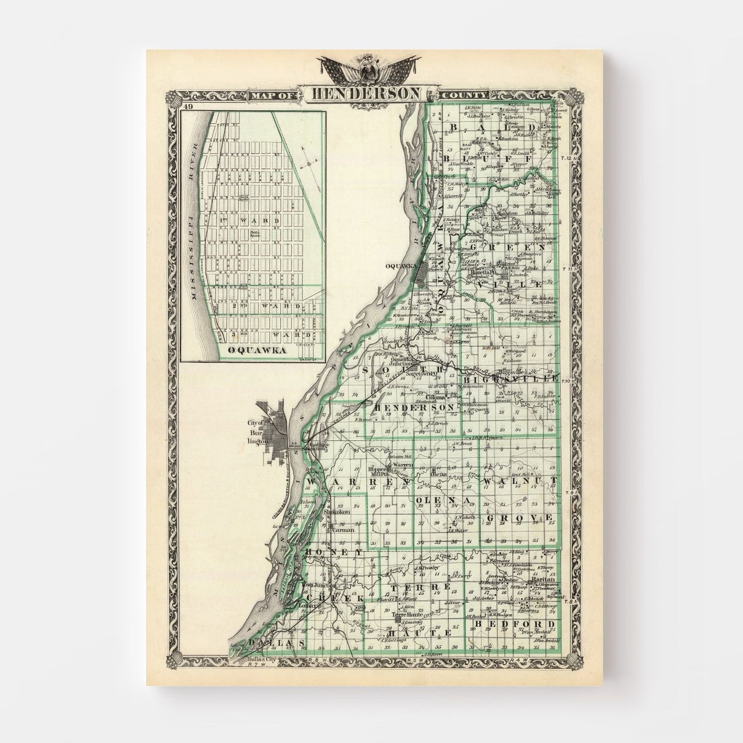 Vintage Map of Henderson County, Illinois, 1876