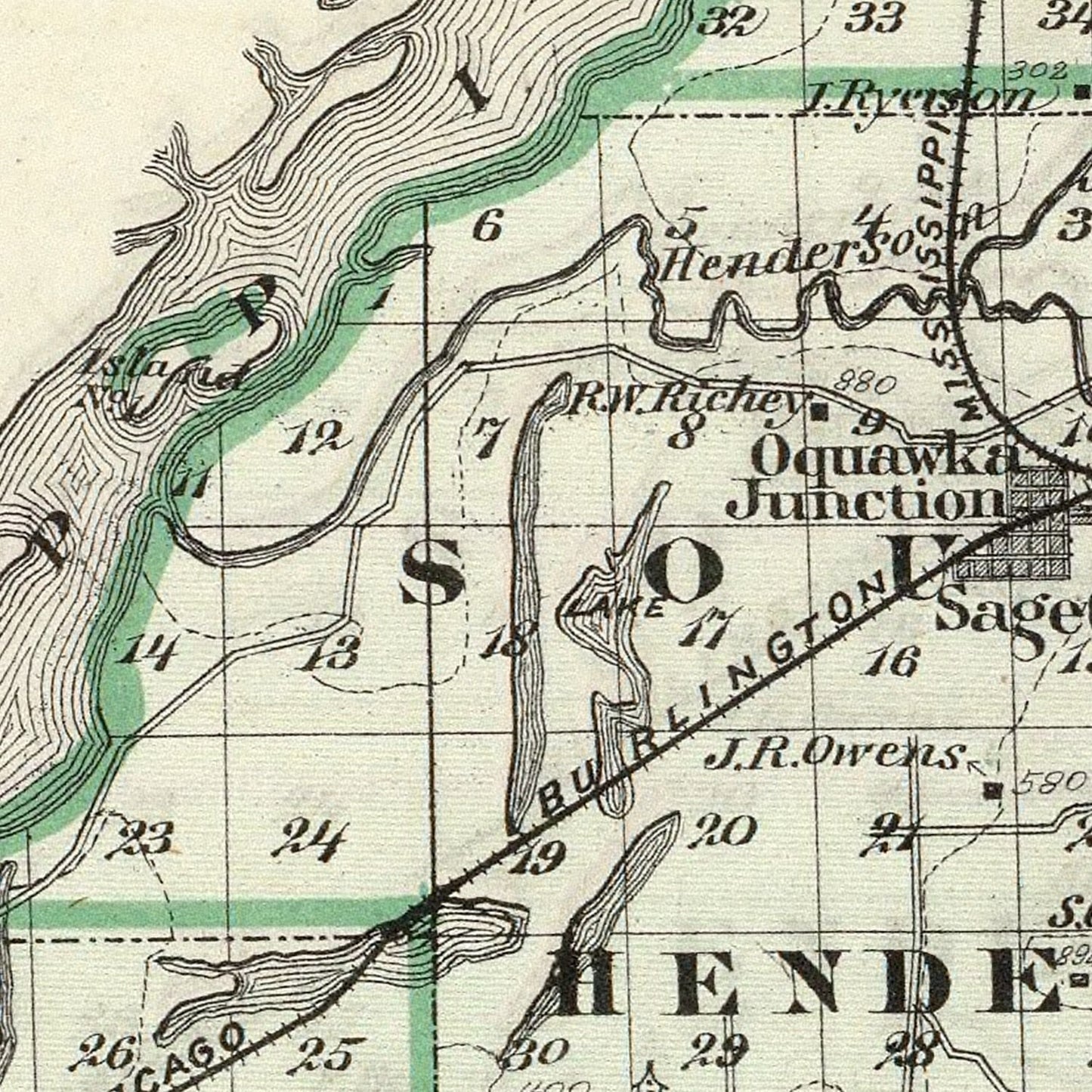 Vintage Map of Henderson County, Illinois, 1876