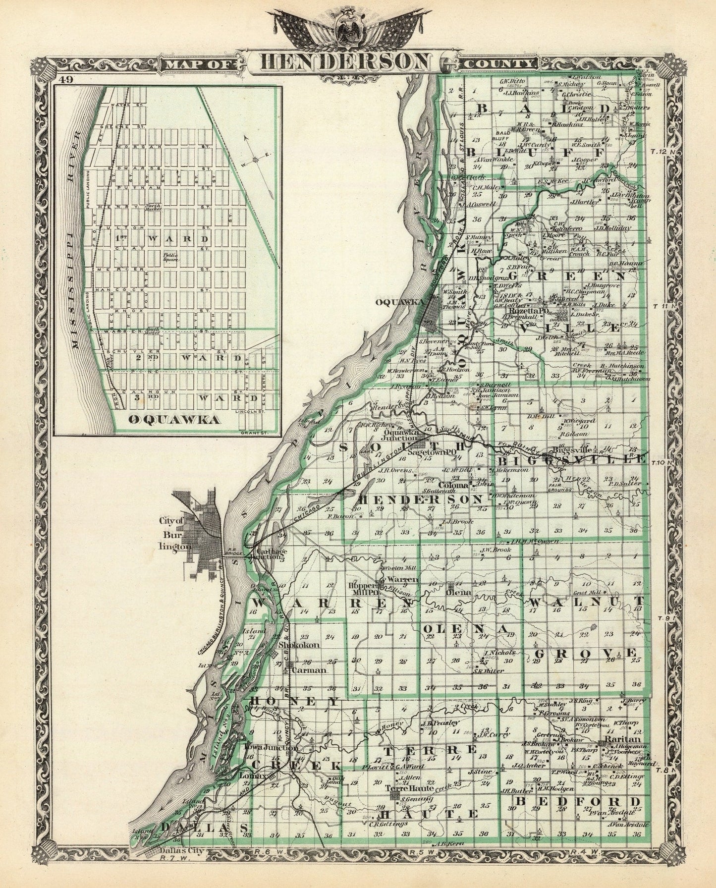 Vintage Map of Henderson County, Illinois, 1876