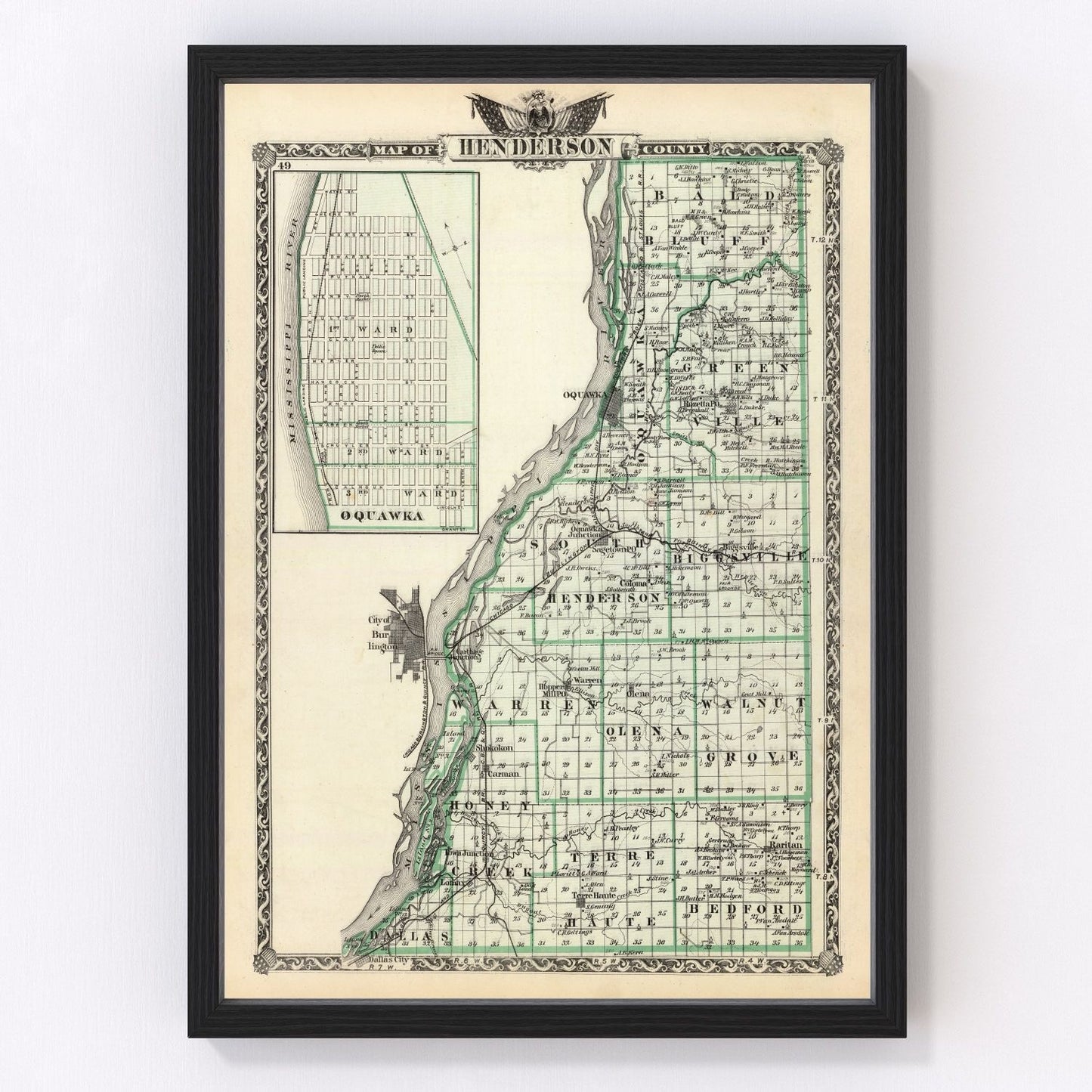 Vintage map of Henderson County, Illinois, 1876