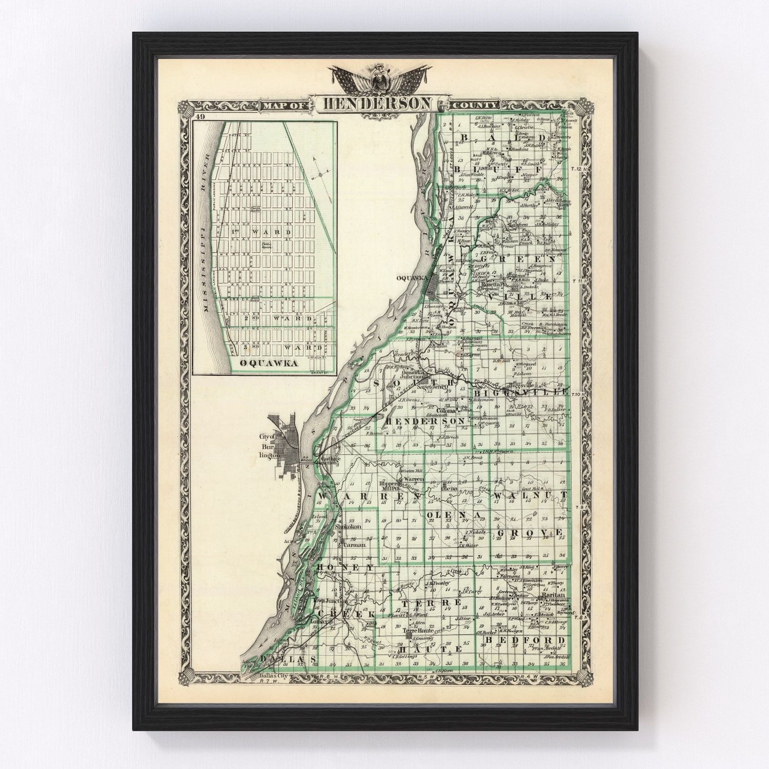 Vintage map of Henderson County, Illinois, 1876