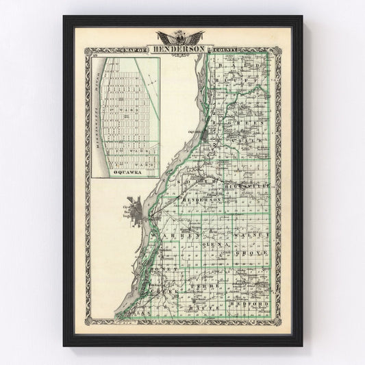 Vintage map of Henderson County, Illinois, 1876