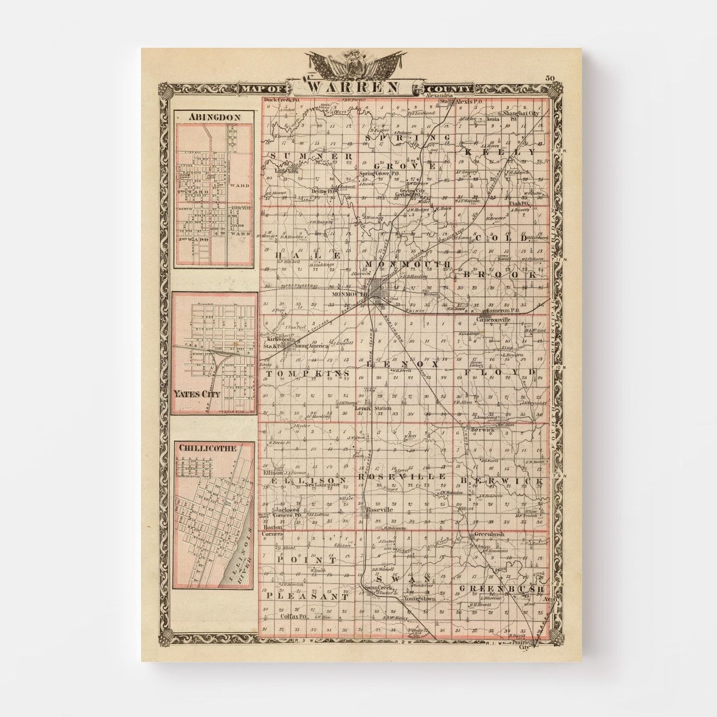Vintage Map of Warren County, Illinois, 1876