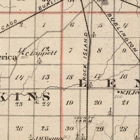 Vintage Map of Warren County, Illinois, 1876