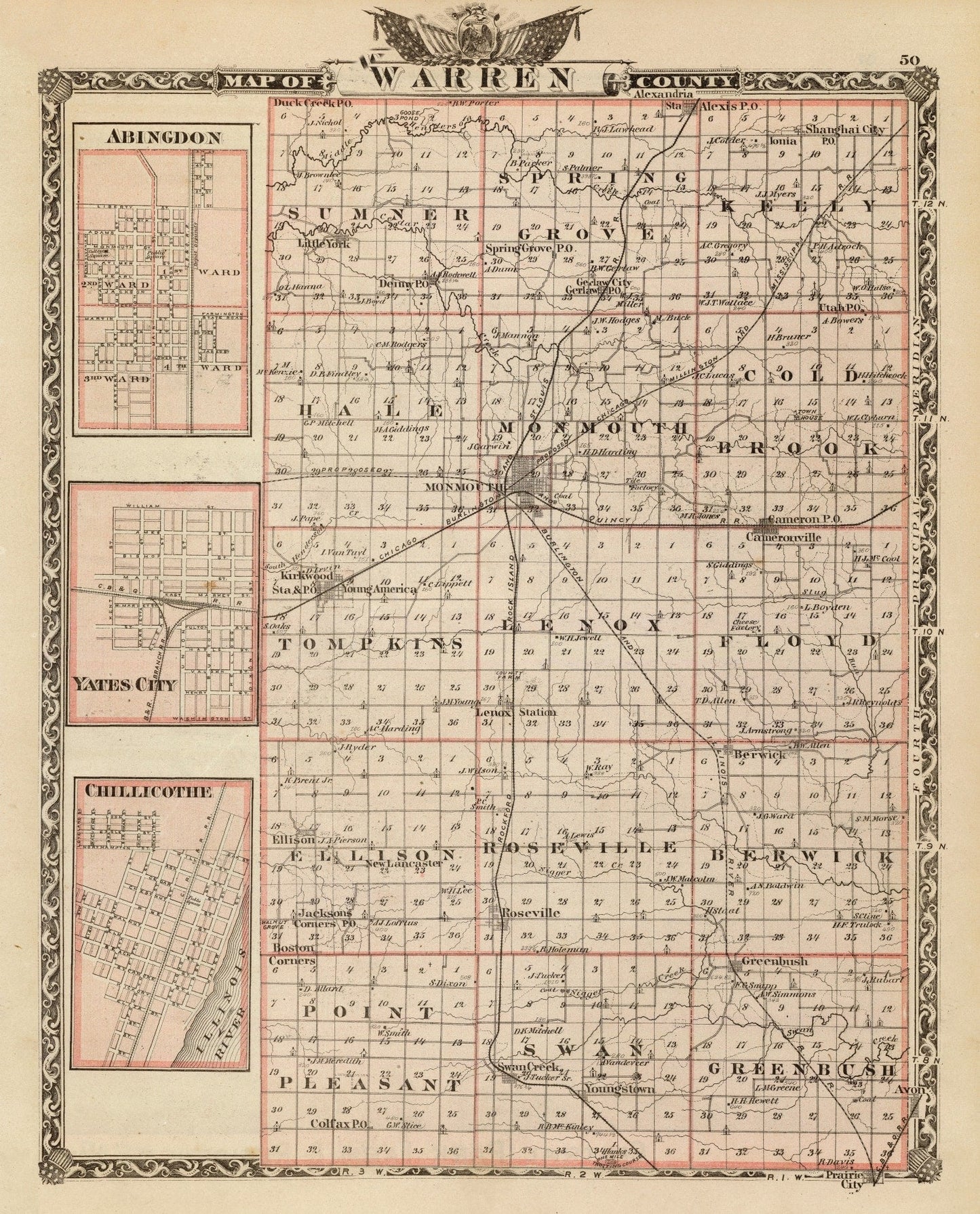 Vintage Map of Warren County, Illinois, 1876