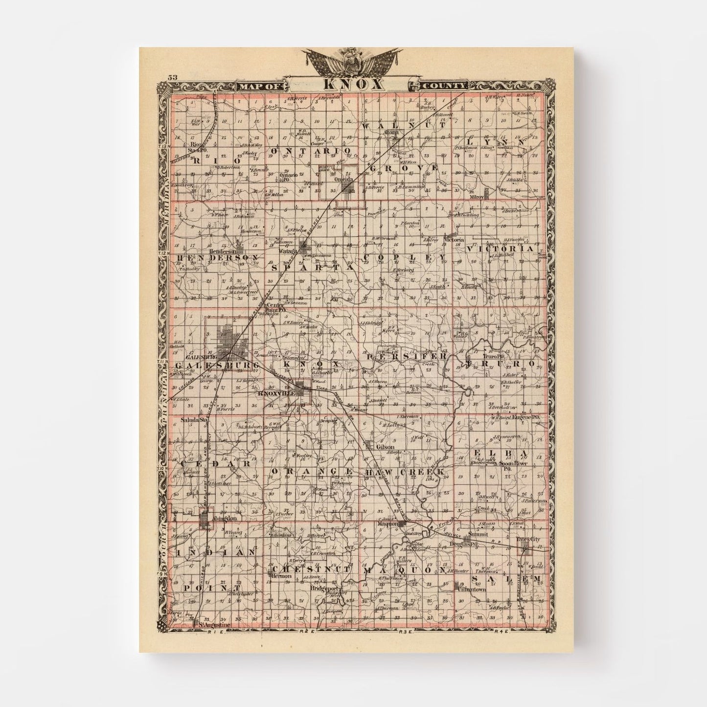 Vintage Map of Knox County, Illinois, 1876