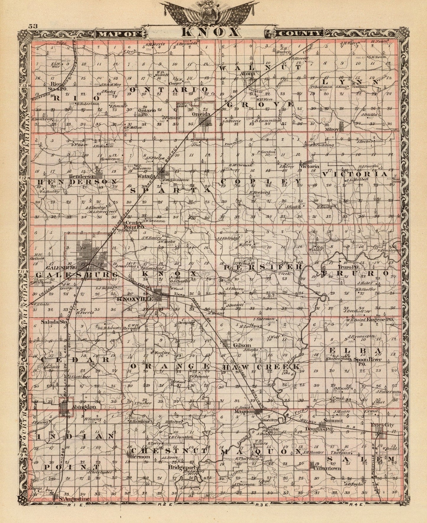 Vintage Map of Knox County, Illinois, 1876