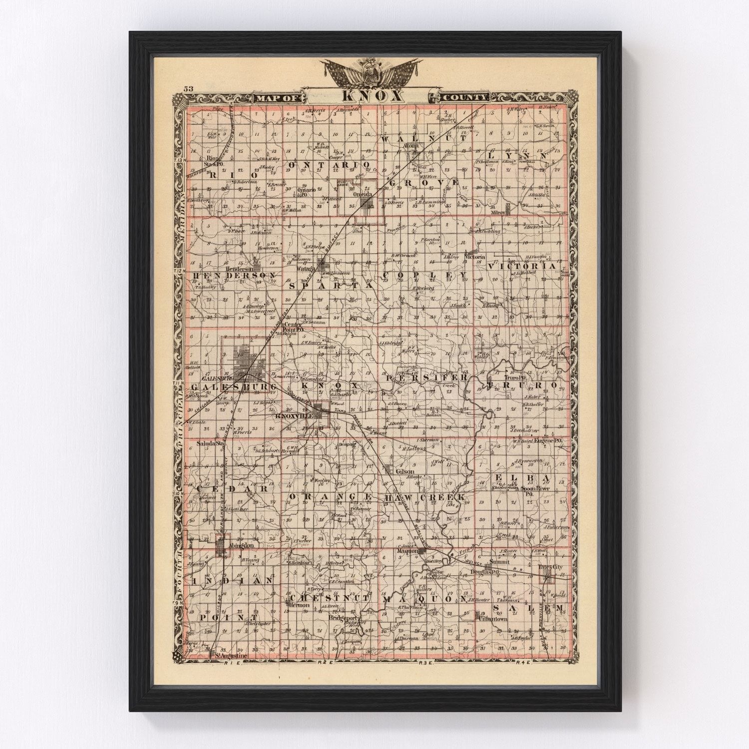 vintage map of Knox County, Illinois, 1876