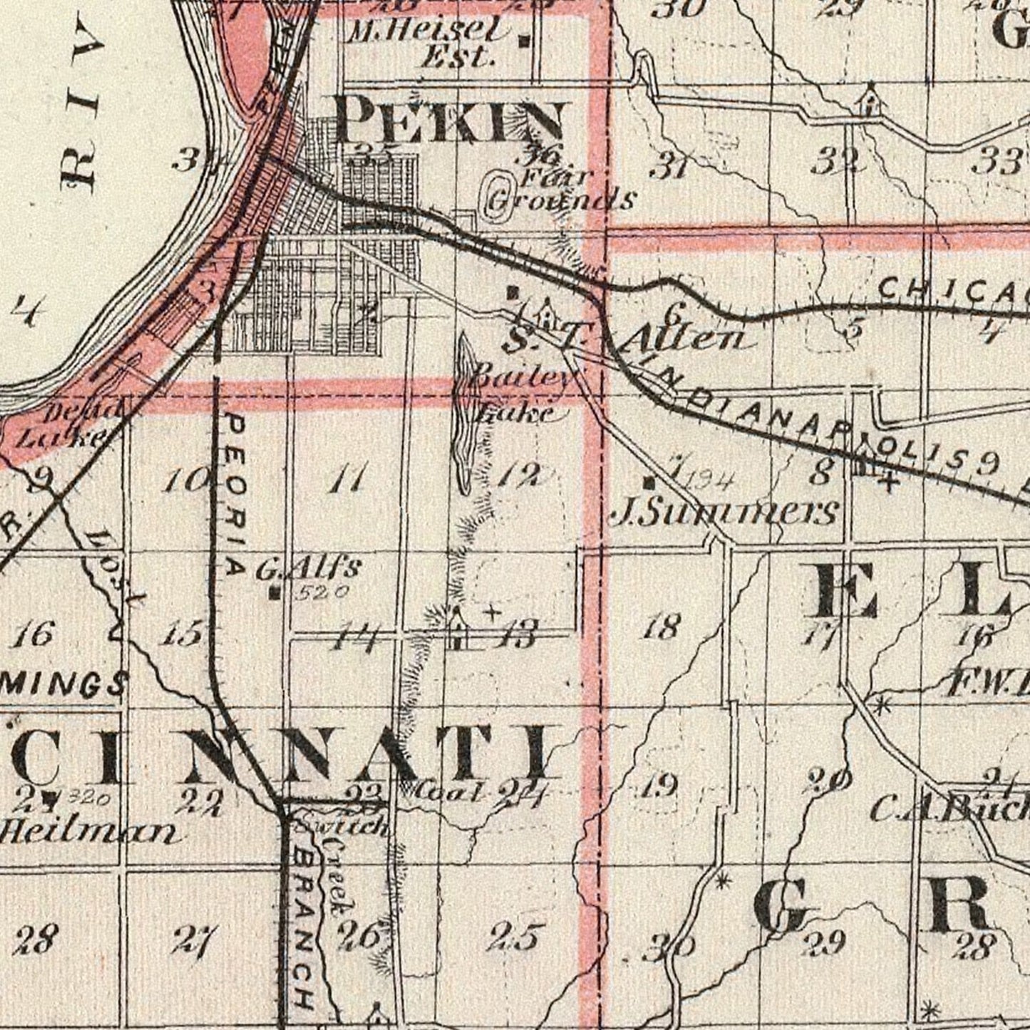 Vintage Map of Tazewell County, Illinois, 1876