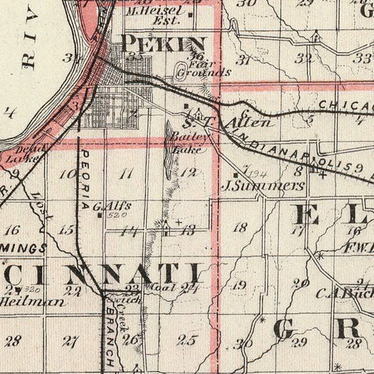 Vintage Map of Tazewell County, Illinois, 1876