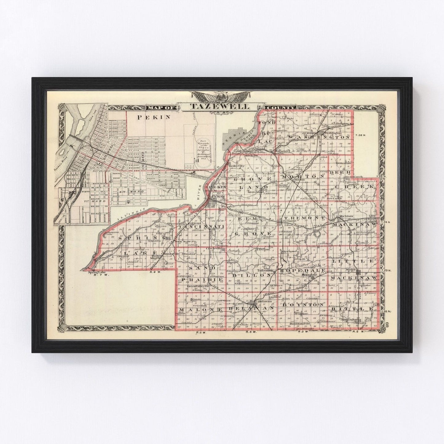 vintage map of Tazewell County, Illinois, 1876