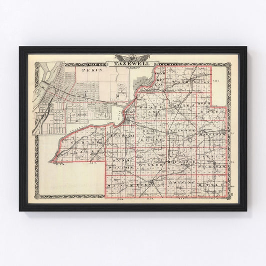 vintage map of Tazewell County, Illinois, 1876