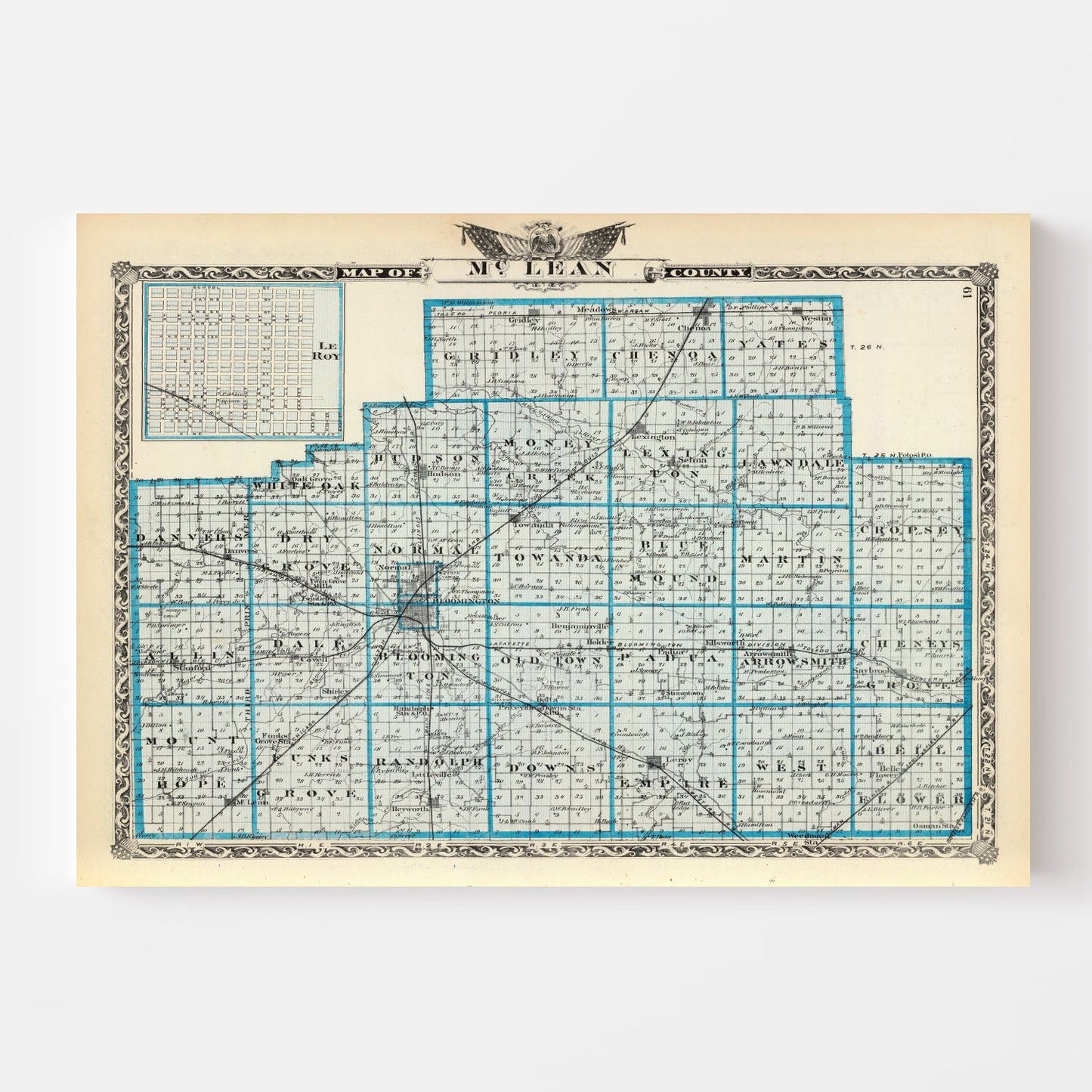 Vintage Map of McLean County, Illinois, 1876