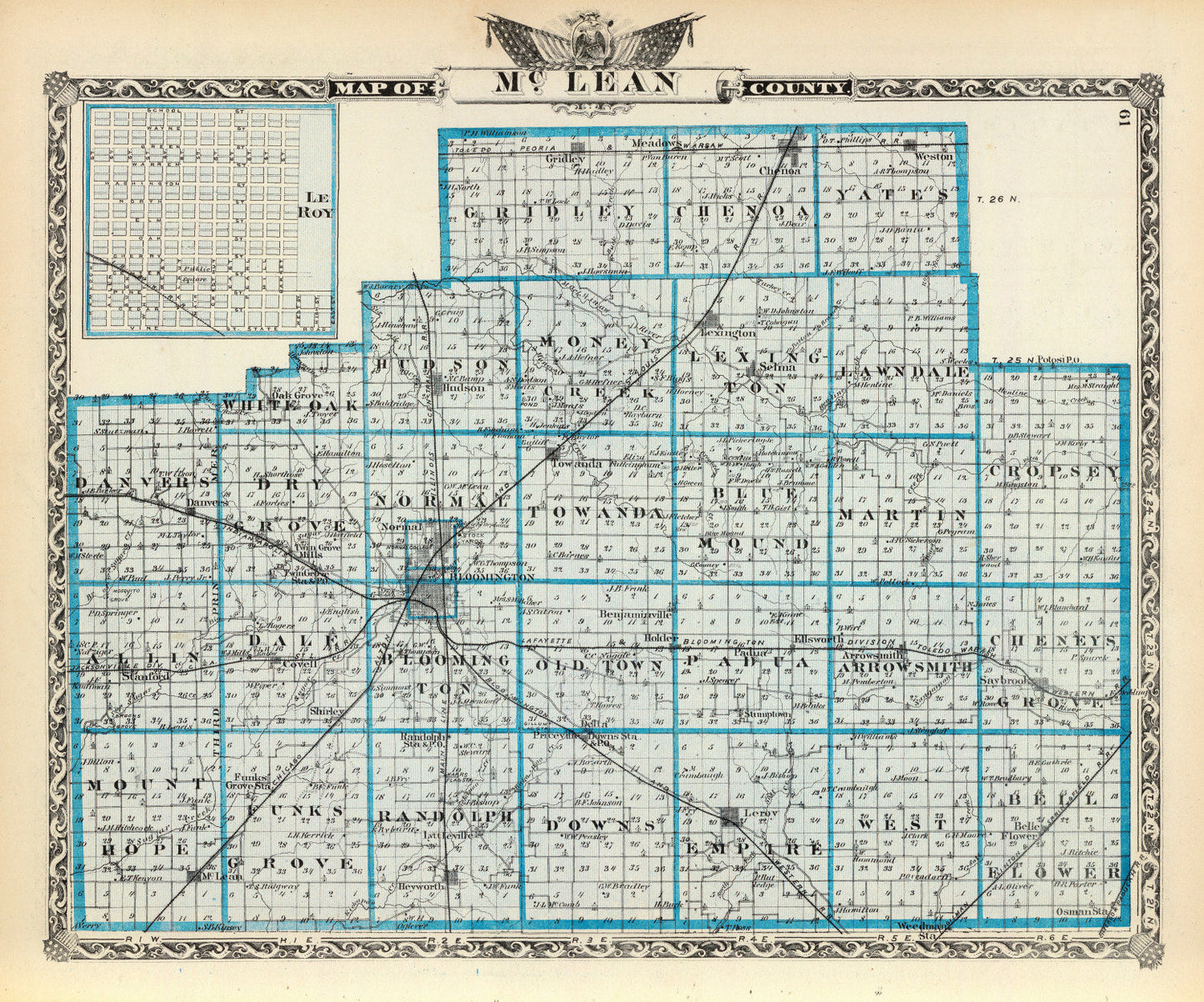 Vintage Map of McLean County, Illinois, 1876