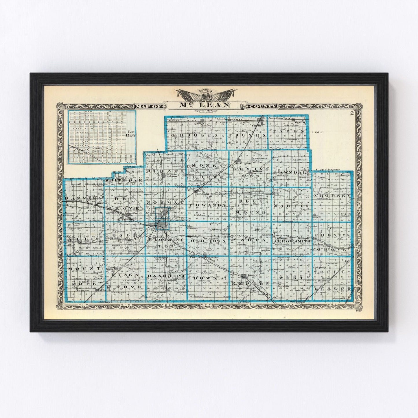Vintage map of McLean County, Illinois, 1876