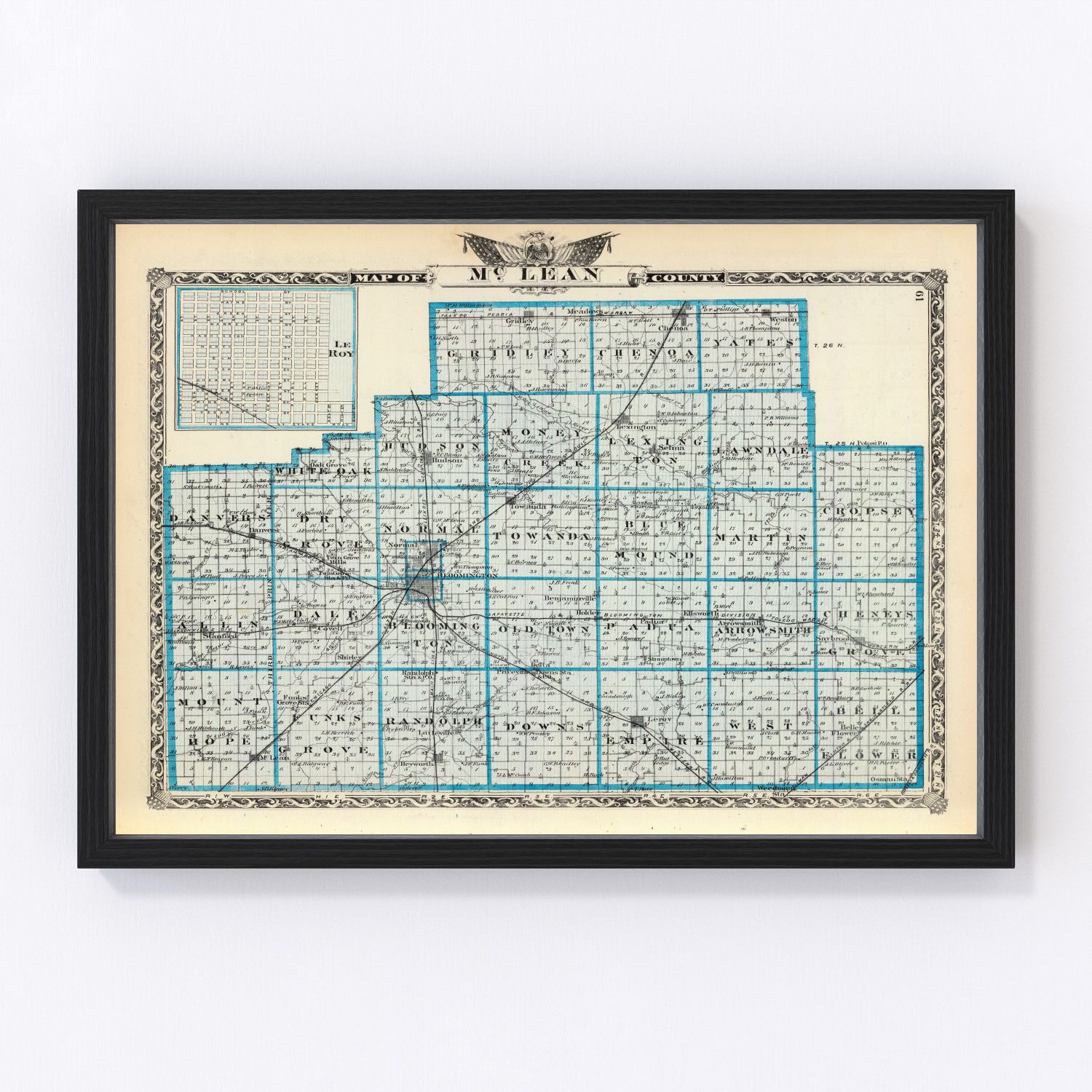 Vintage map of McLean County, Illinois, 1876