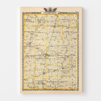 Vintage Map of Champaign County, Illinois, 1876
