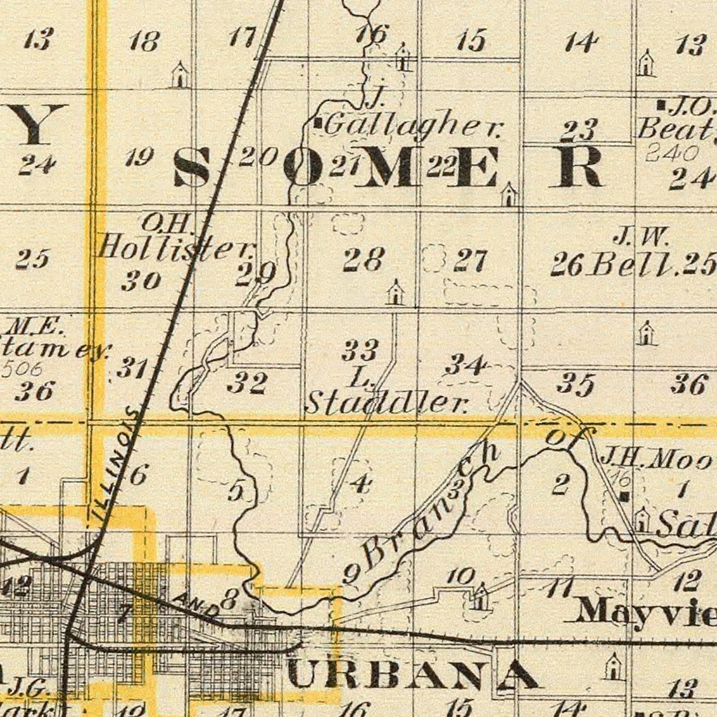 Vintage Map of Champaign County, Illinois, 1876