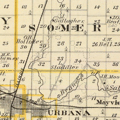 Vintage Map of Champaign County, Illinois, 1876
