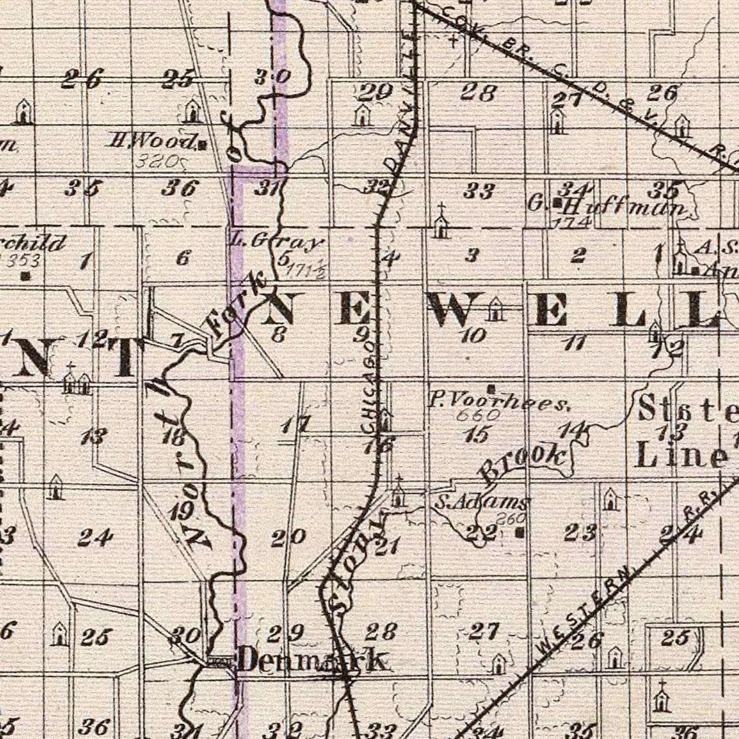 Vintage Map of Vermilion County, Illinois, 1876