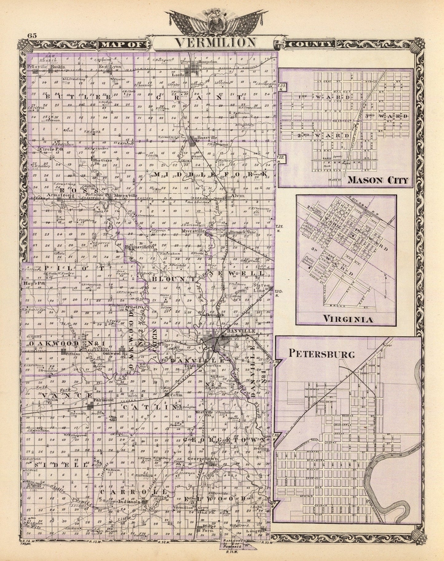 Vintage Map of Vermilion County, Illinois, 1876