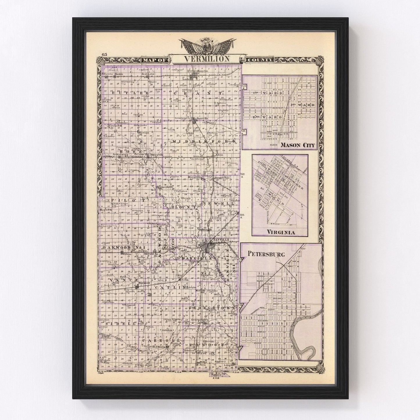 Vintage map of Vermilion County, Illinois, 1876