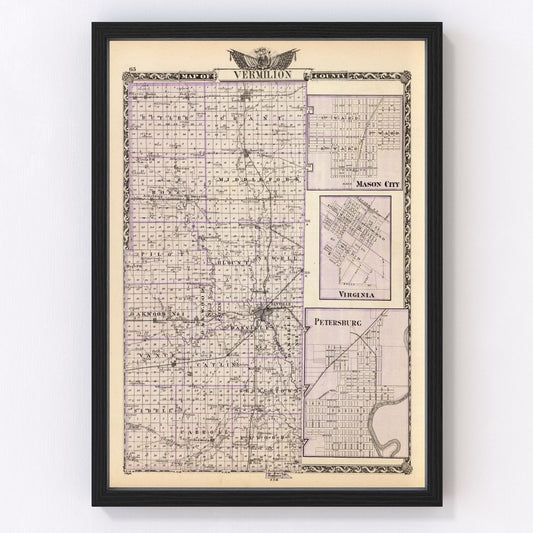 Vintage map of Vermilion County, Illinois, 1876