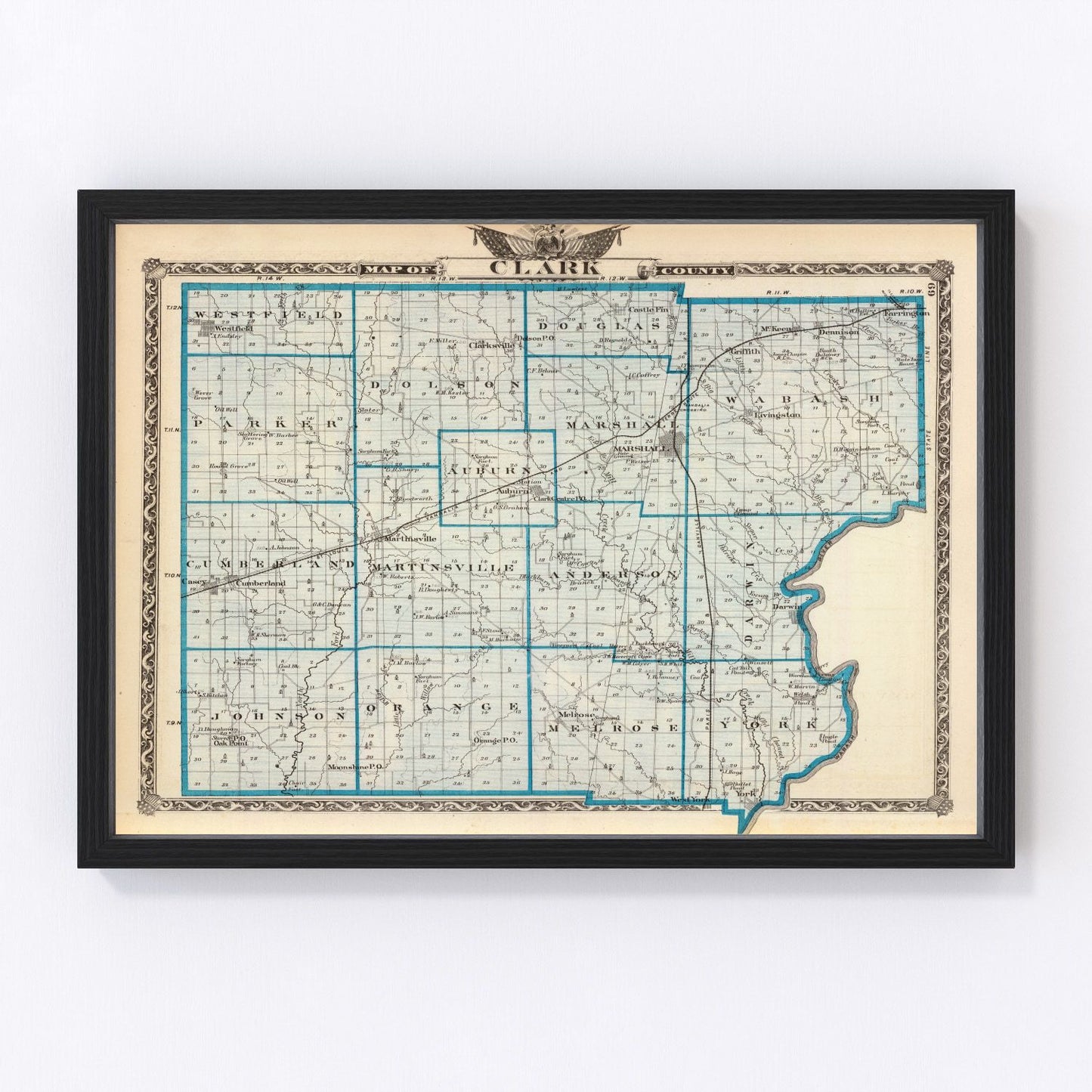 Vintage map of Clark County, Illinois, 1876