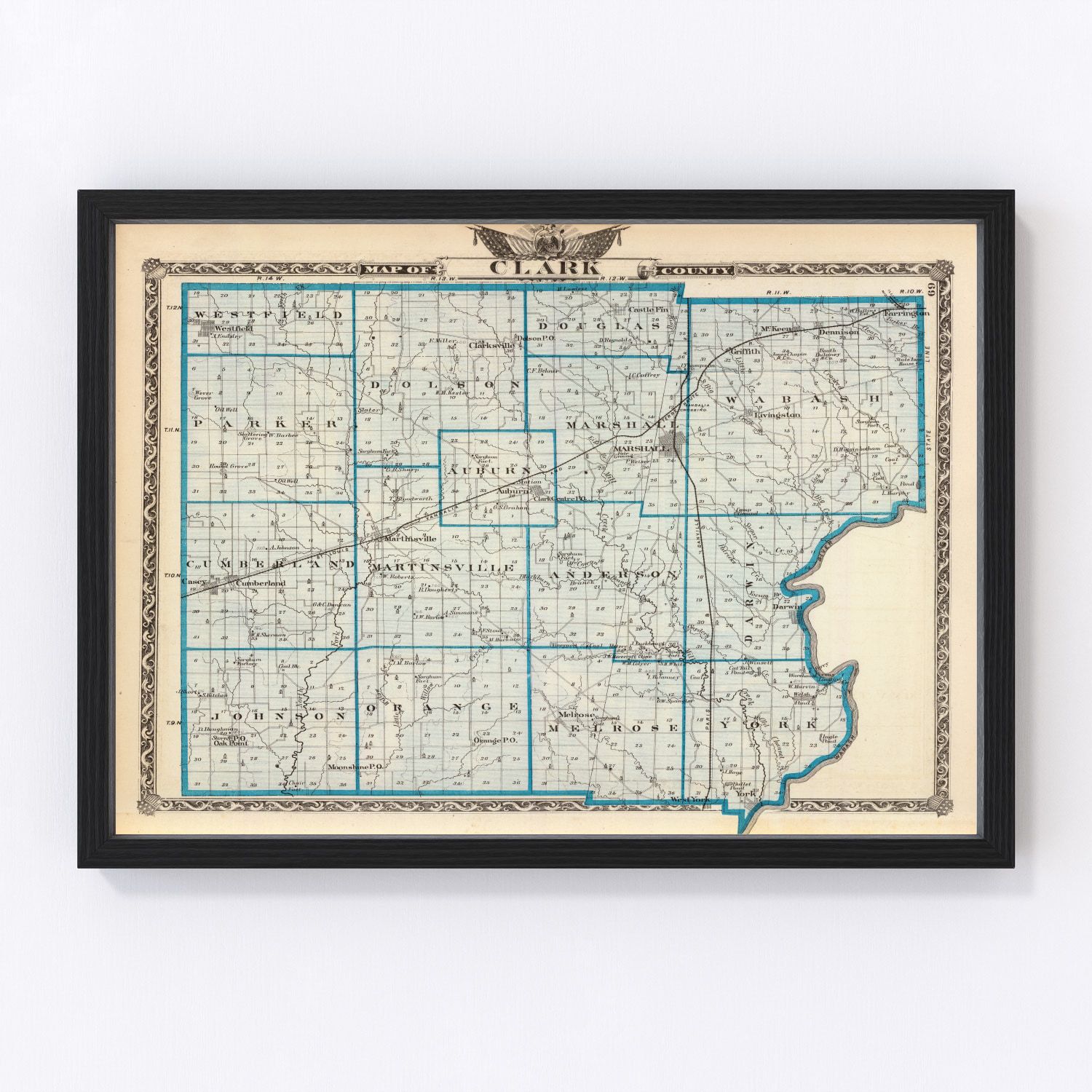 Vintage map of Clark County, Illinois, 1876