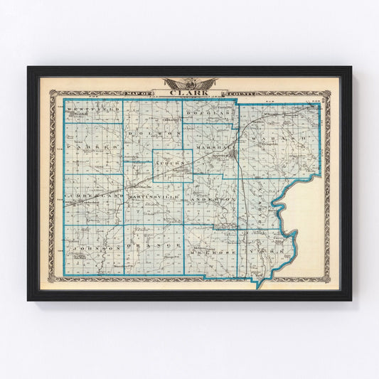 Vintage map of Clark County, Illinois, 1876