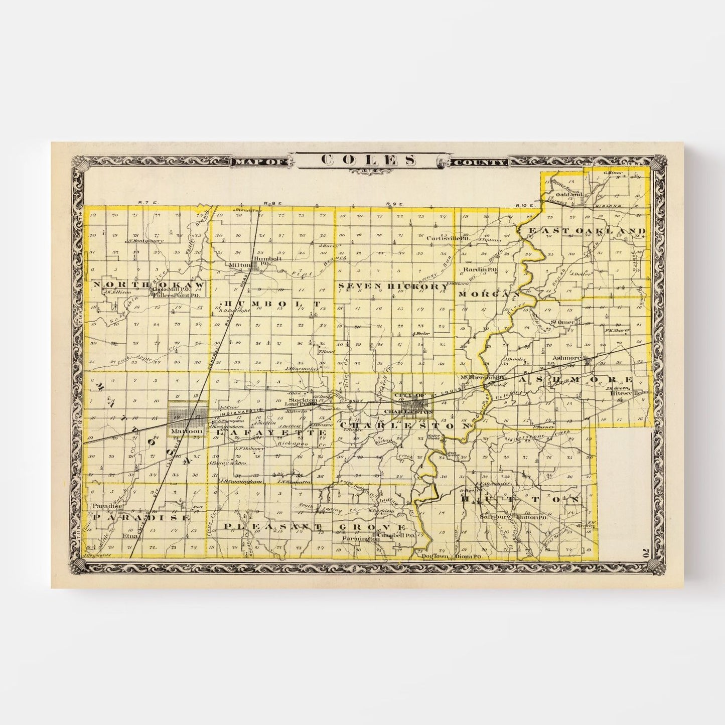 Vintage Map of Coles County, Illinois, 1876