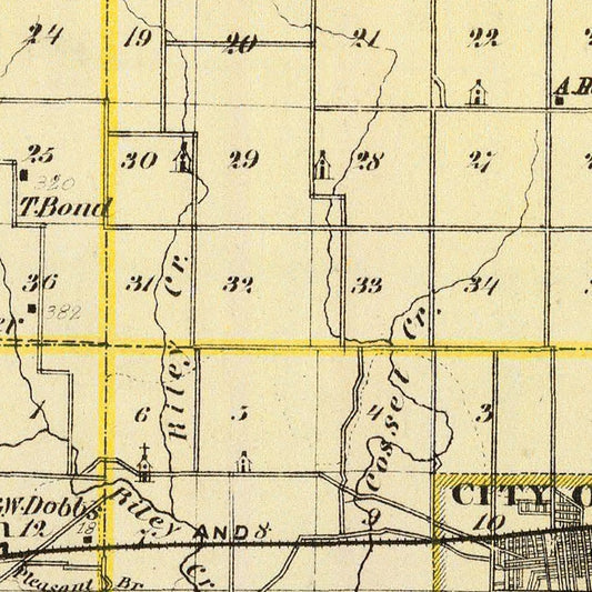Vintage Map of Coles County, Illinois, 1876