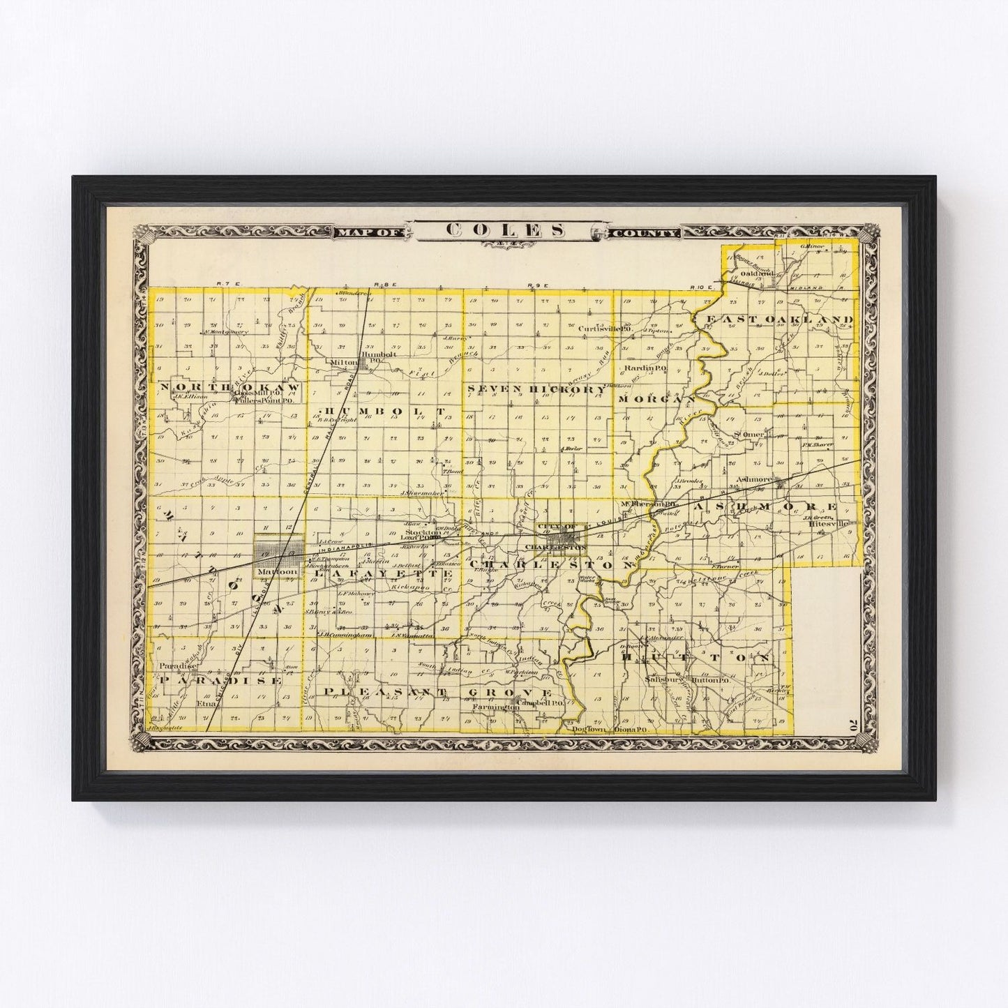 vintage map of Coles County, Illinois, 1876