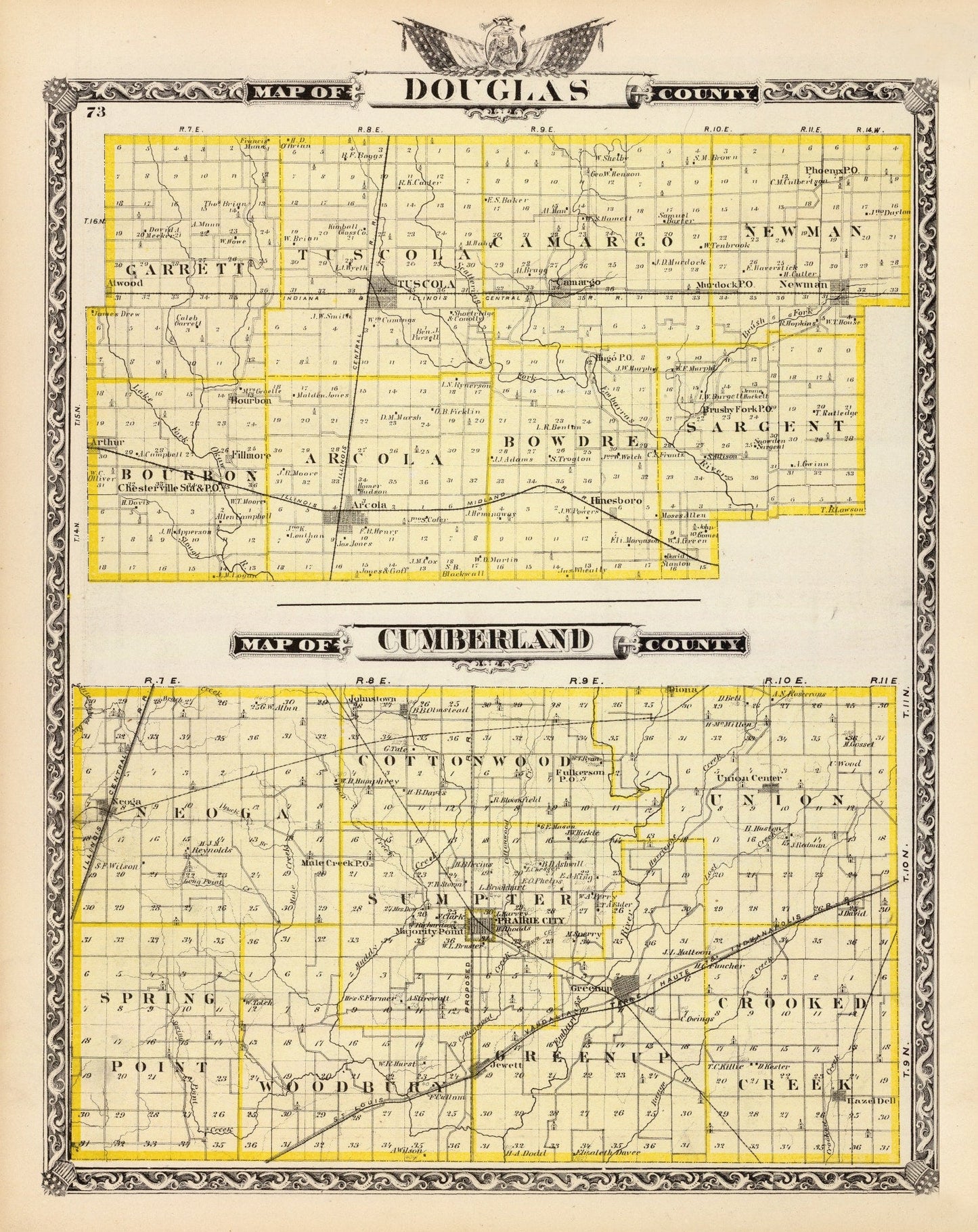 Vintage Map of Douglas County, Illinois, 1876