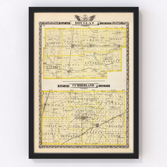 vintage map of Douglas County, Illinois, 1876
