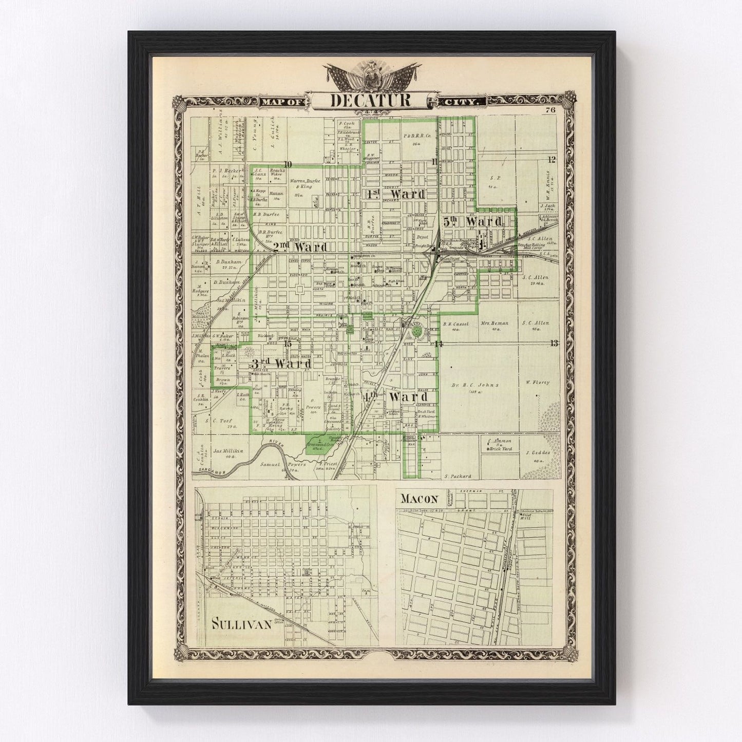 Vintage map of Decatur County, Illinois, 1876