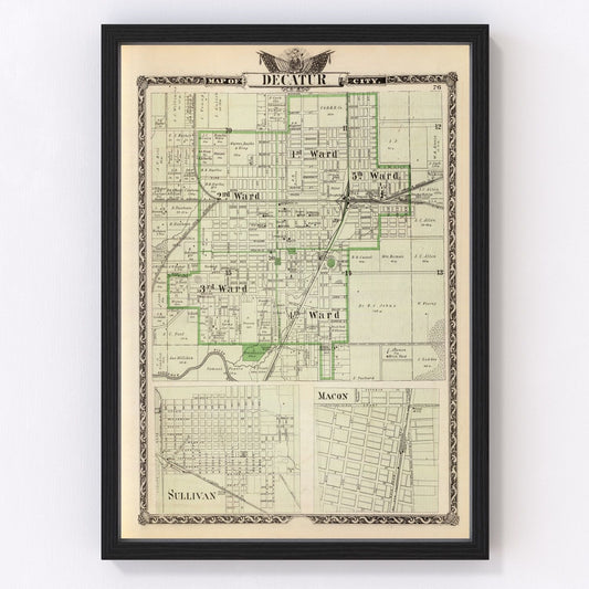 Vintage map of Decatur County, Illinois, 1876