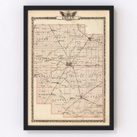 vintage map of Logan County, Illinois, 1876