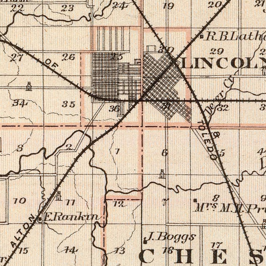 Vintage Map of Logan County, Illinois, 1876
