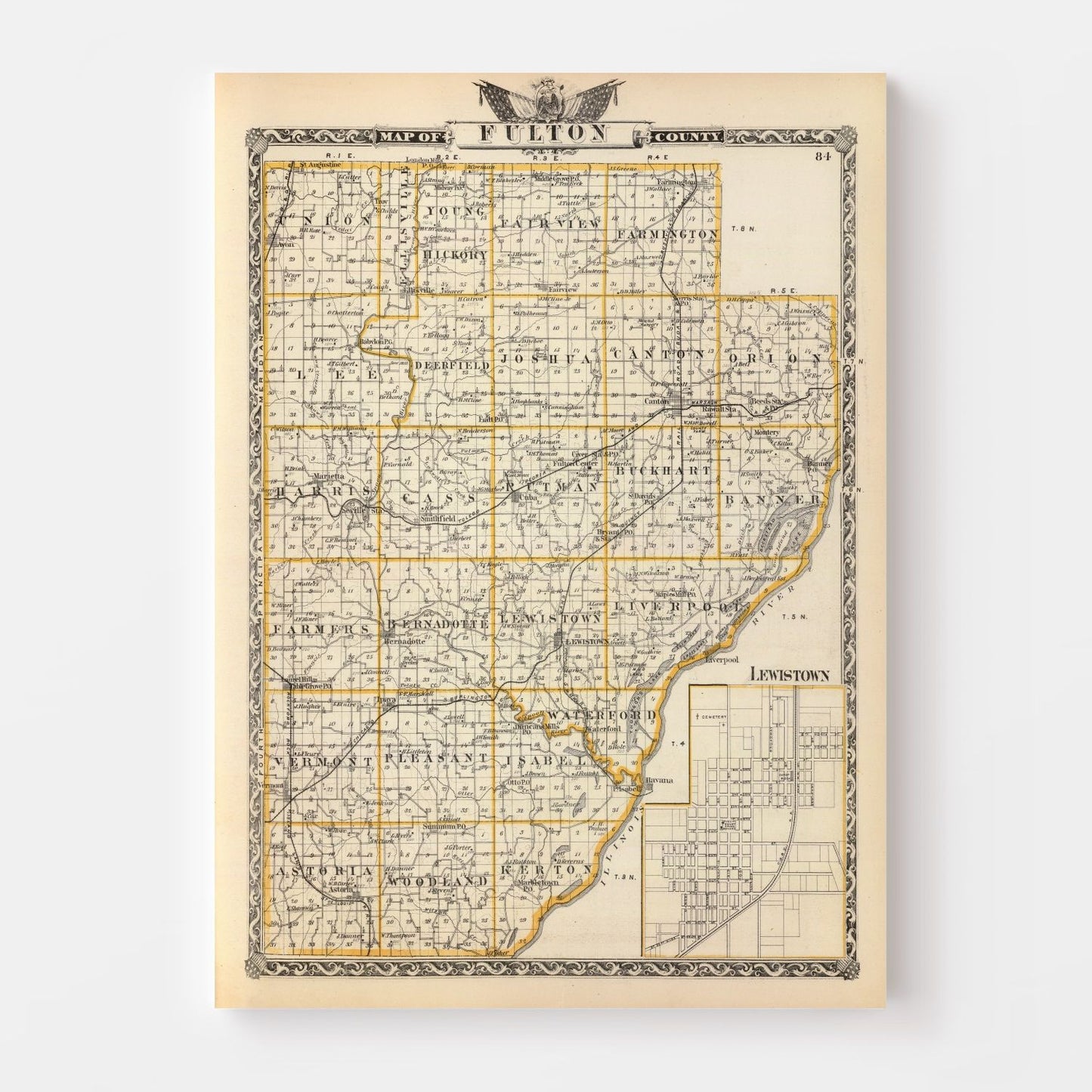 Vintage Map of Fulton County, Illinois, 1876