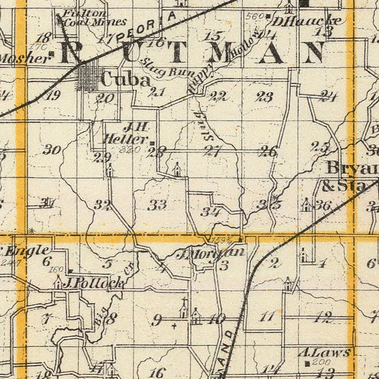 Vintage Map of Fulton County, Illinois, 1876